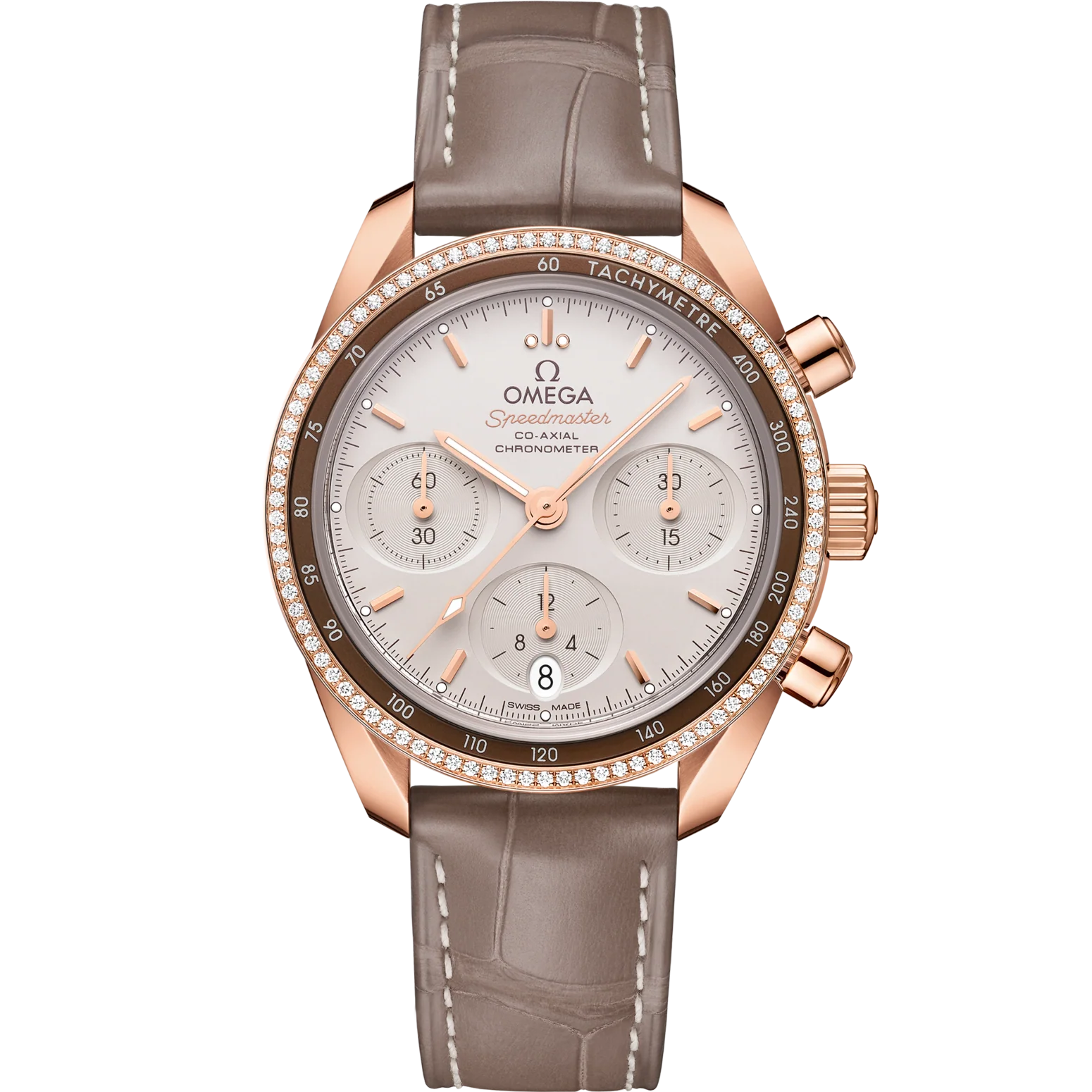 Omega Speedmaster 38 Silver Dial with Diamonds 38mm Sedna�?8k Rose Gold Strap 324.68.38.50.02.003