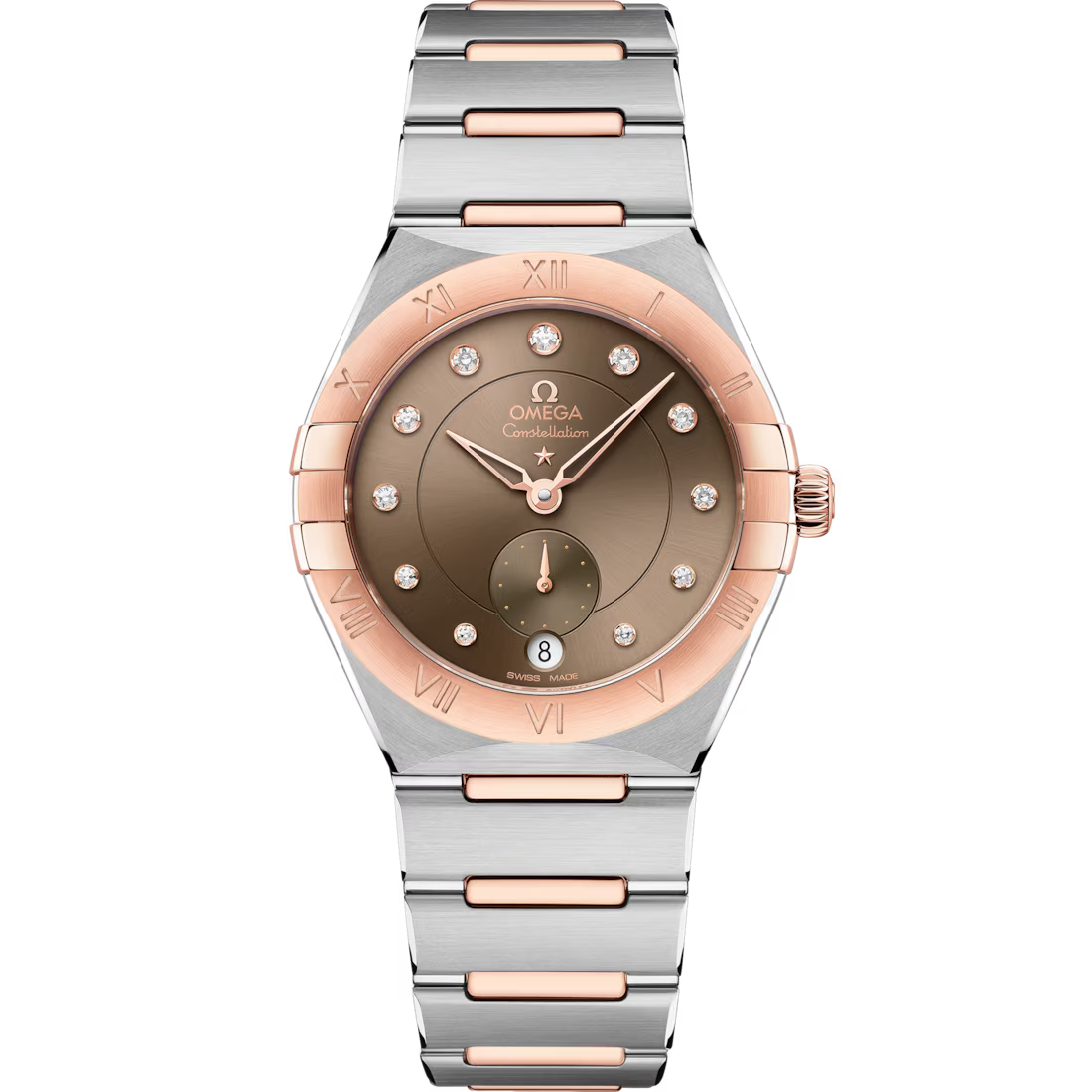Omega Constellation 34mm Brown Dial with Diamonds Stainless Steel Sedna�?18k Rose Gold Bracelet 131.20.34.20.63.001