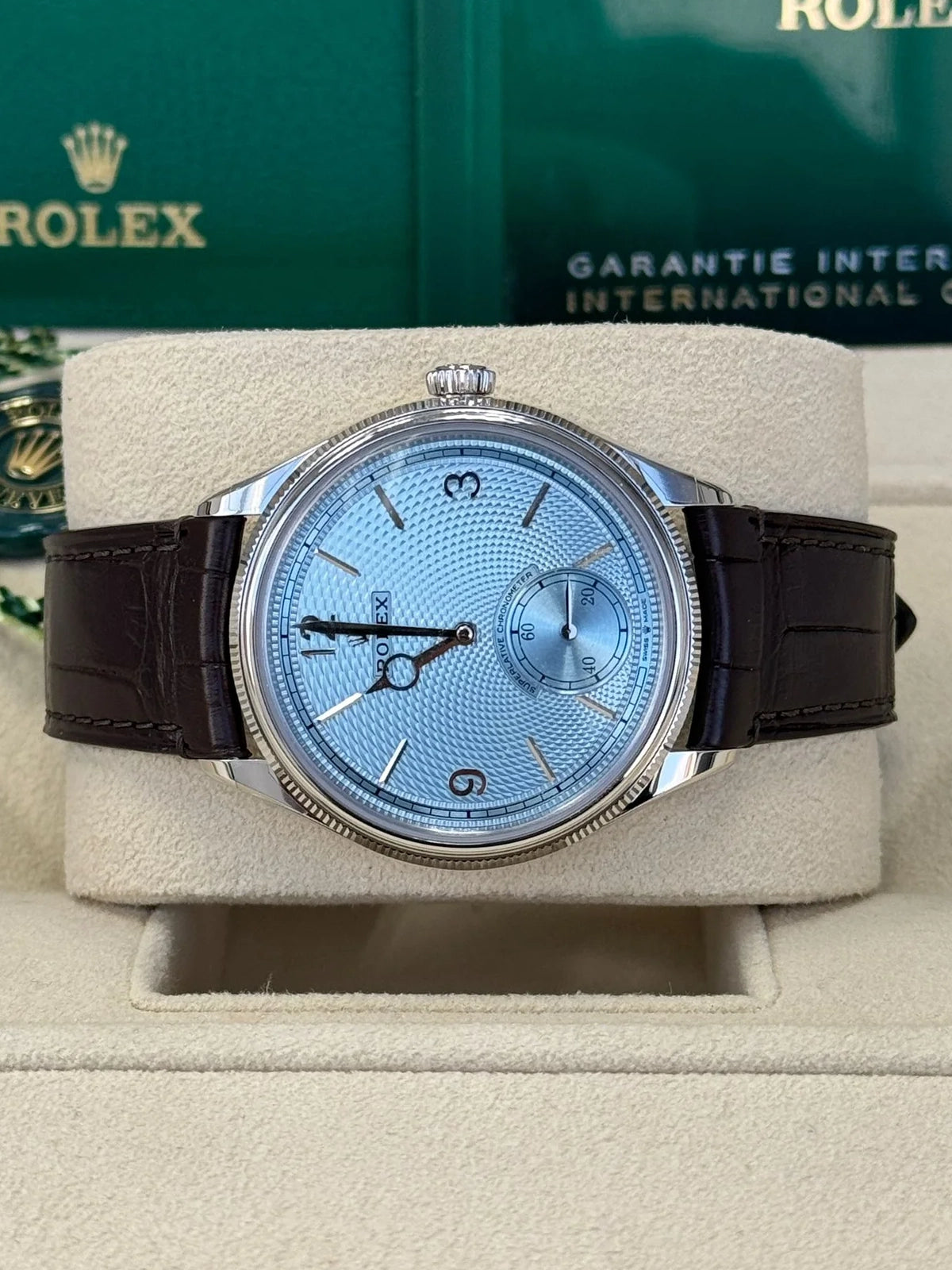 Rolex 1908 Platinum Ice Blue Dial Brown Alligator Strap - 52506-0002 - Image 4