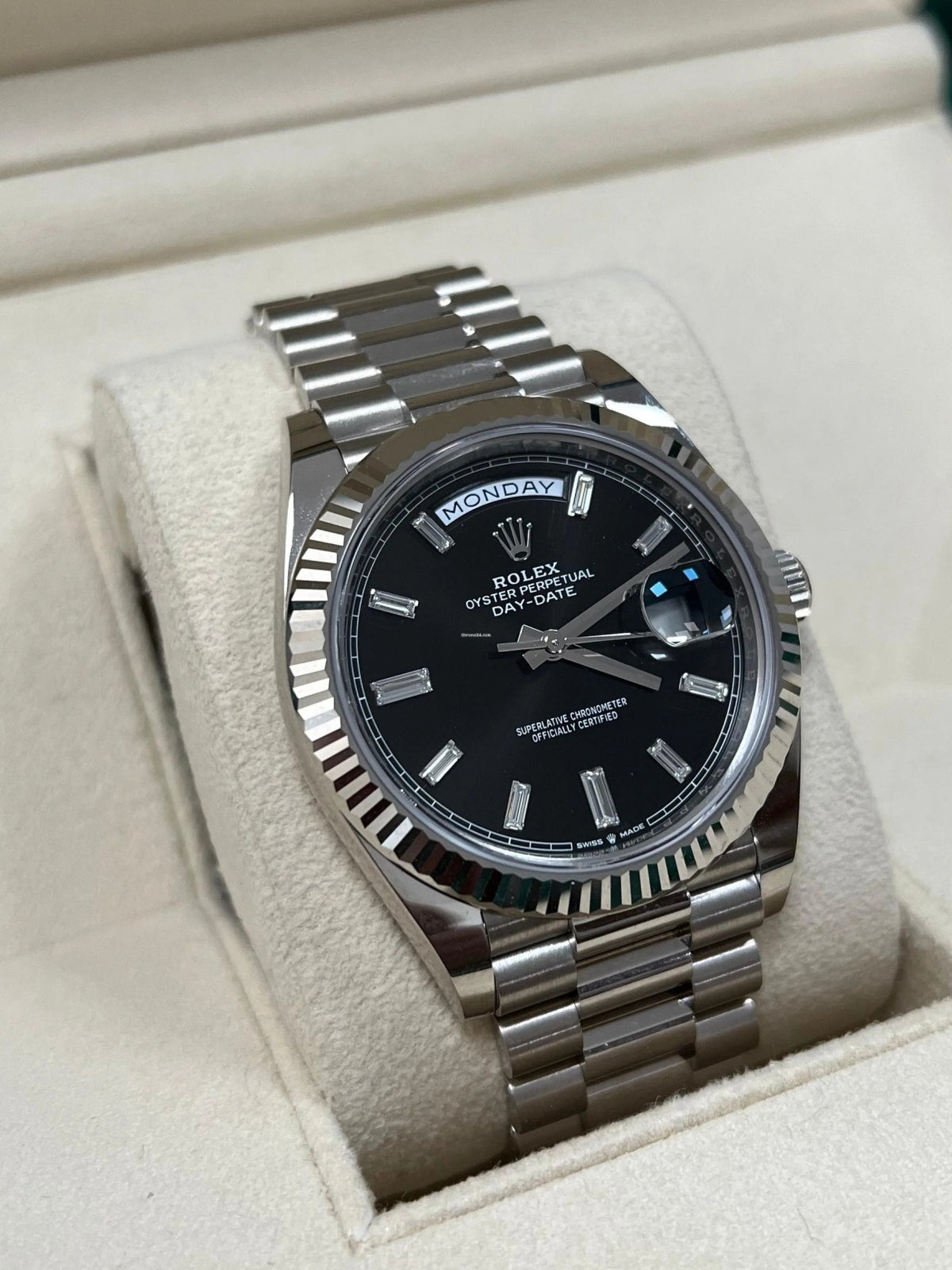 Rolex Day-Date President 40mm White Gold Black Diamond Baguette Dial - 228239 - Image 8