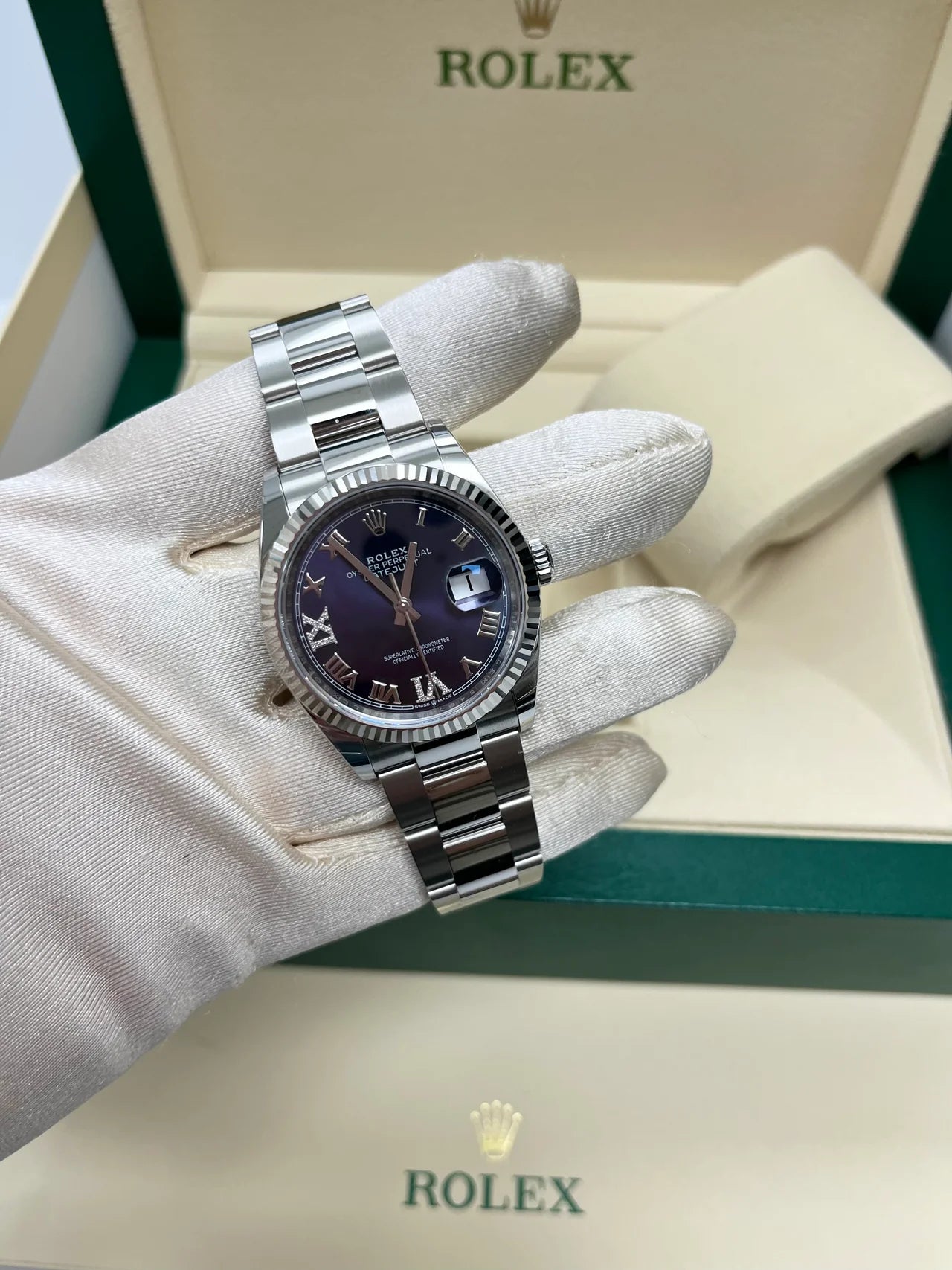 Rolex Datejust 36mm 126234 Datejust Aubergine Purple Diamond Roman Oyster Stainless Steel - Image 12