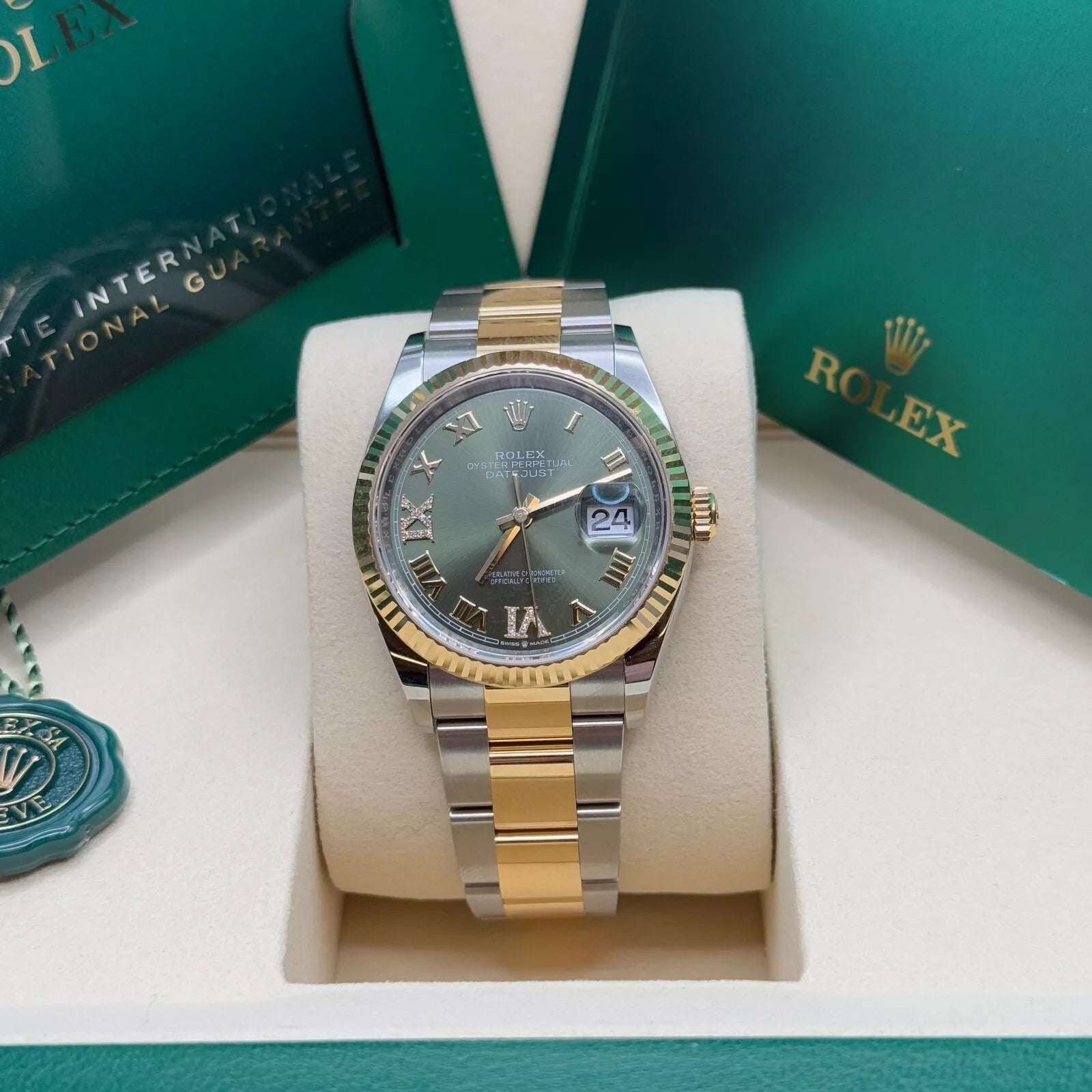 Rolex Datejust 36mm 126233 Olive-green Roman Diamond Dial Two-Tone Jubilee Bracelet - Image 8