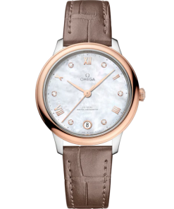 Omega De Ville Prestige 34 mm White Dial with Diamonds Stainless Steel and Sedna�?18k Rose Gold Strap 434.23.34.20.55.001