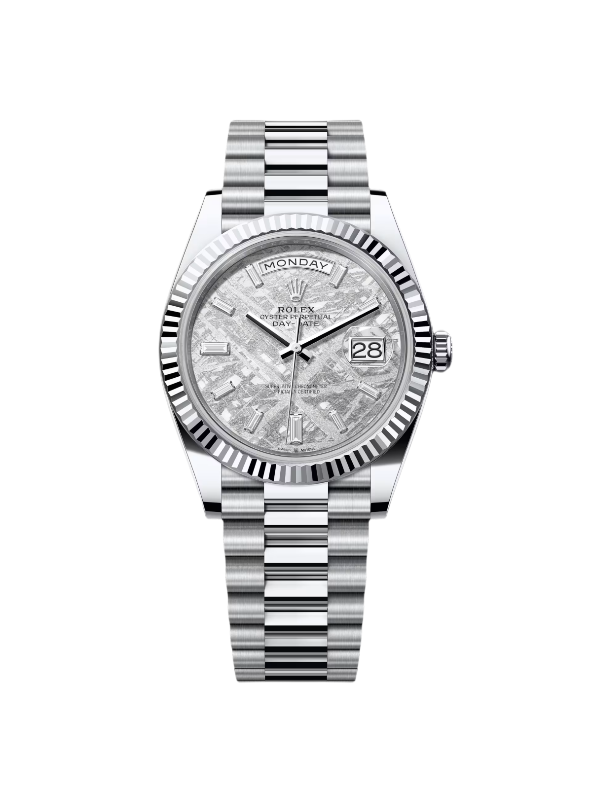 Rolex Day-Date President 40mm Platinum Meteorite Diamond Baguette Dial - 228236