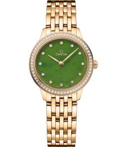 Omega De Ville Prestige 27.5mm Green jade Dial with Diamonds 18k Yellow Gold Strap 434.55.28.60.99.001
