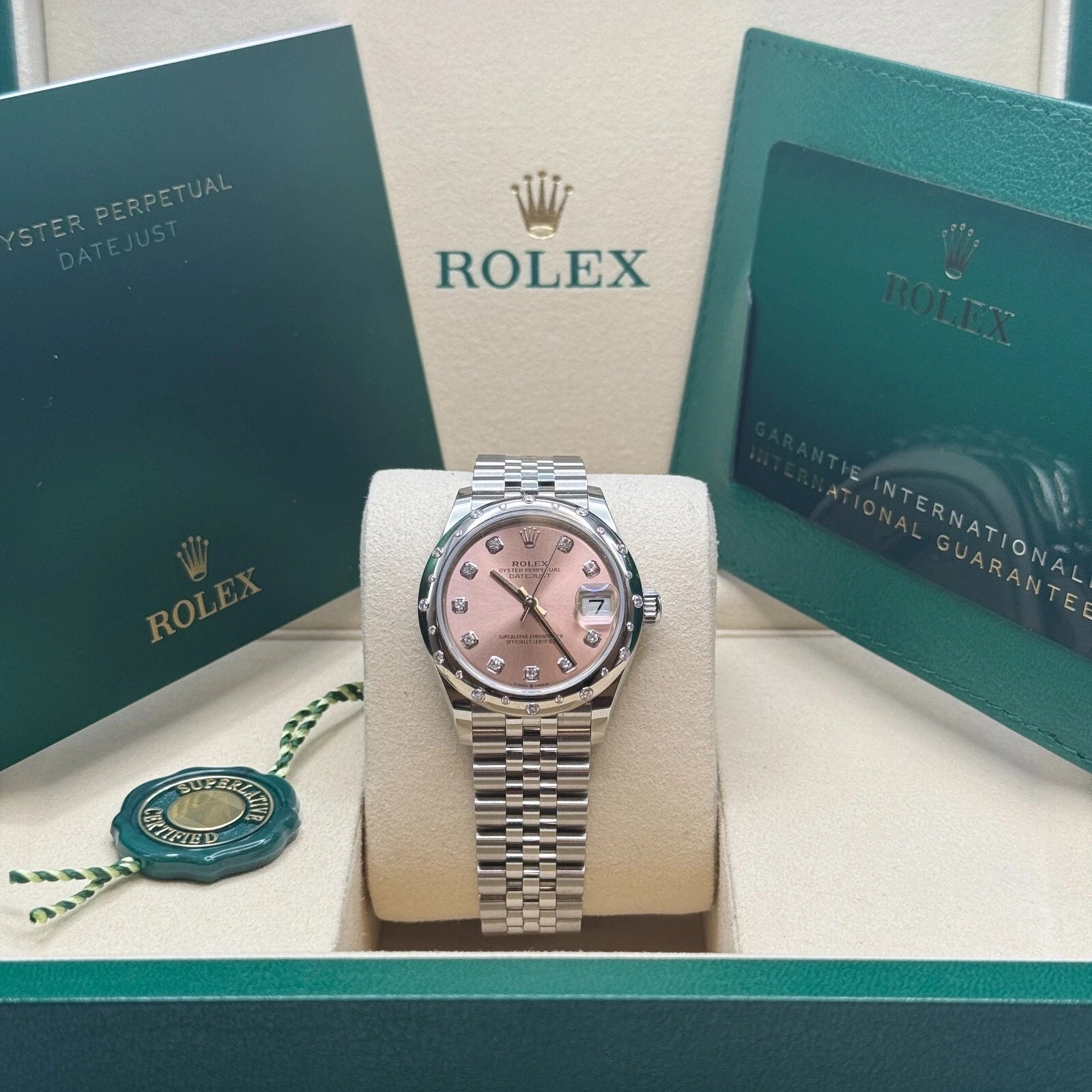Rolex Datejust m278344-0033/0034 Pink Dial 31mm Domed Diamond Oyster Watch - Image 10