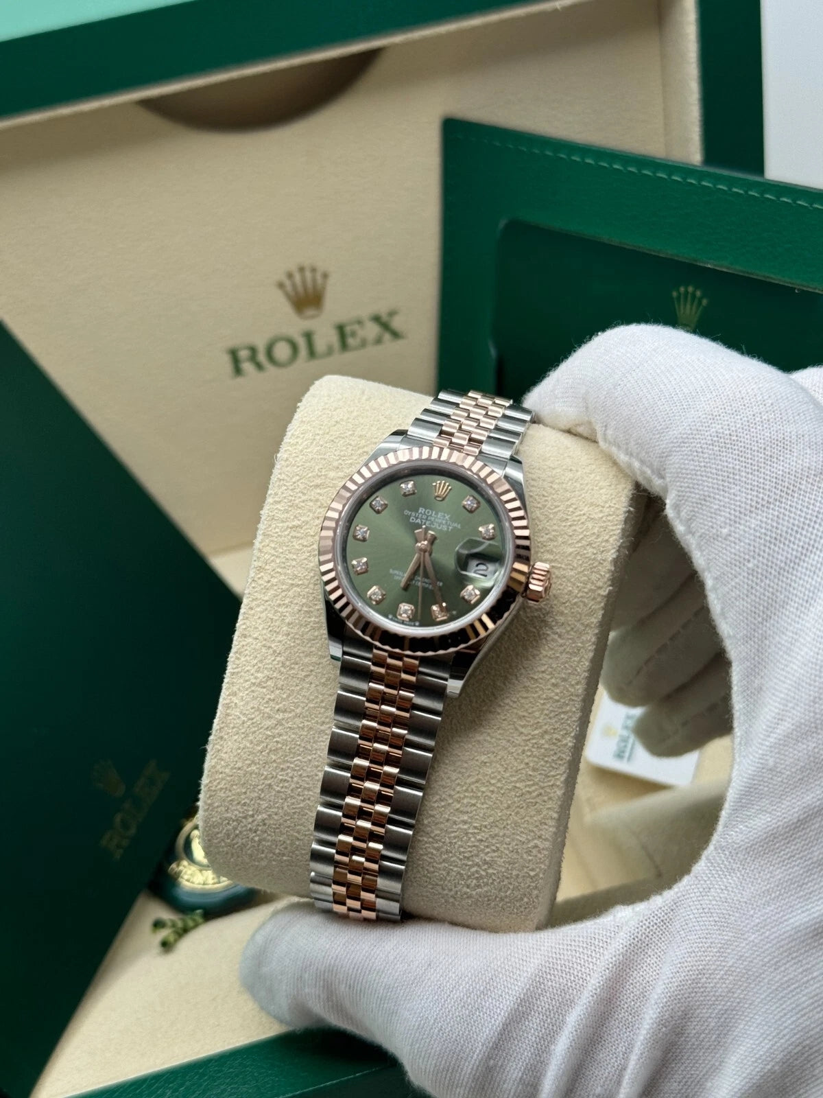 Rolex Lady-Datejust 28mm 279171 Green Diamond Oyster Stainless Steel and Rose Gold - Image 9