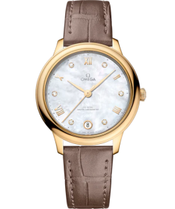 Omega De Ville Prestige 34 mm White Dial with Diamonds 18k Yellow Gold Strap 434.53.34.20.55.002
