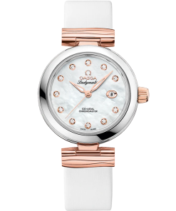 Omega De Ville Ladymatic 34mm White Dial with Diamonds Stainless Steel Sedna�?18k Rose Gold Strap 425.27.34.20.55.004