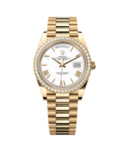 Rolex Day-Date President 40mm Yellow Gold White Roman Dial Diamond Bezel - 228348rbr