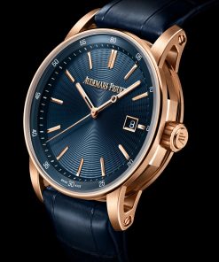 Alternative view of Audemars Piguet Code 11.59 Selfwinding 38mm Pink Rose Gold Blue Dial Leather Strap - 77410OR.OO.A342CR.01