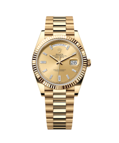 Rolex Day-Date President 40mm Yellow Gold Champagne Diamond Baguette Dial - 228238
